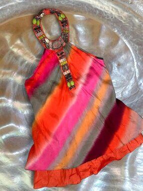 VTG Y2K Chelsea Flower 100% Silk Hand Beaded Halter Top – unique!!!